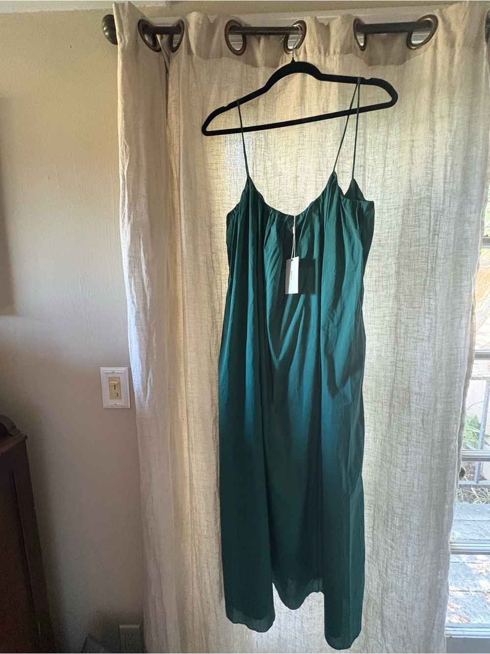 Mikoh Emerald Green Slip Midi Dress with Spaghetti Straps